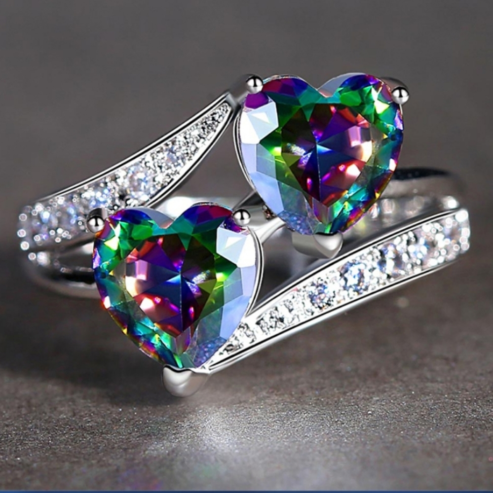 Rainbow CZ Heart Ring